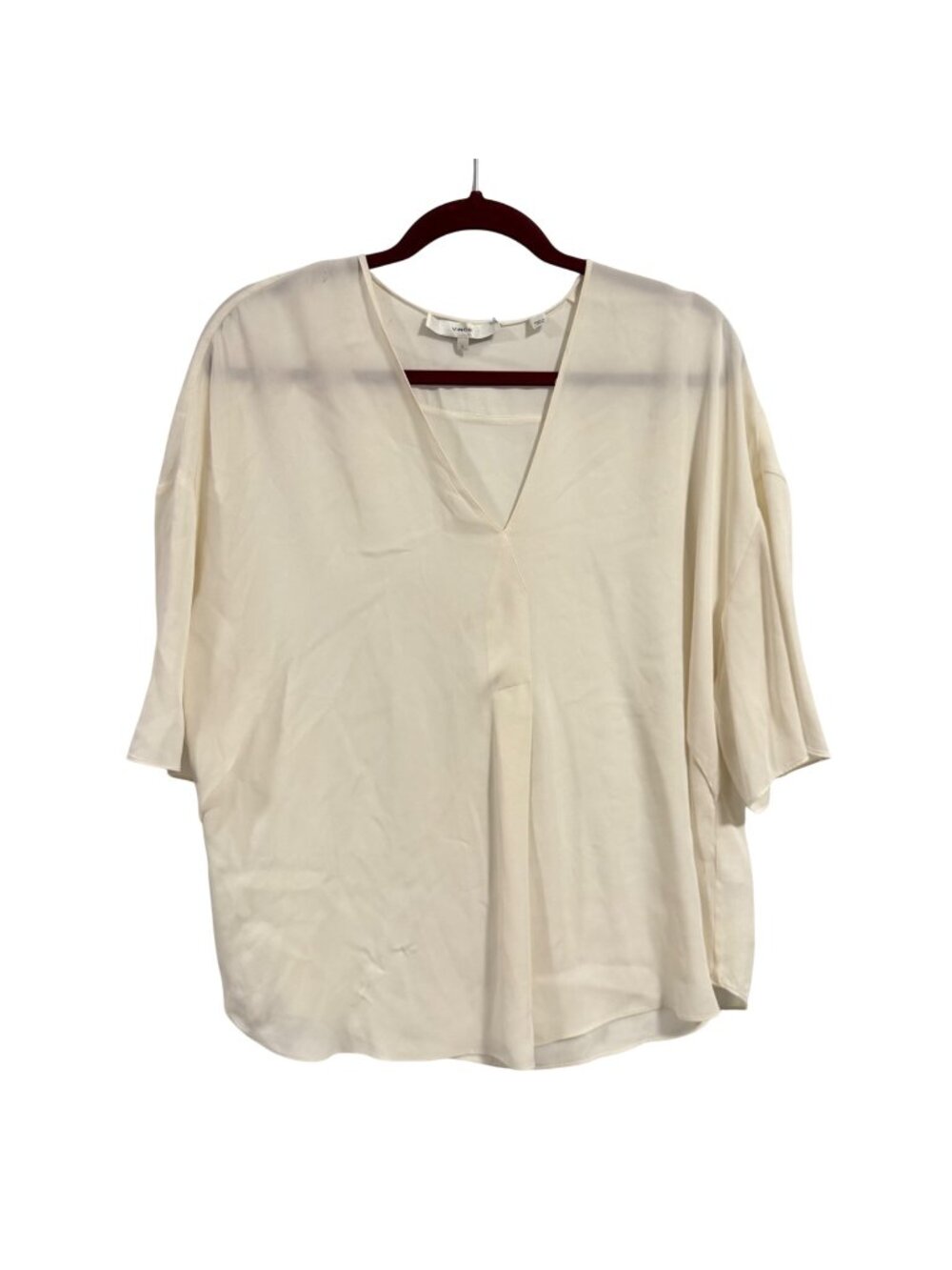 VInce Silk Blend V-Neck Loose Fit Off-White Blouse Size L
